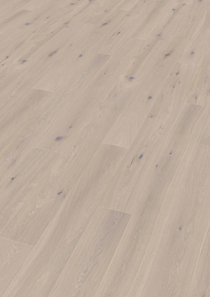 Landhausdiele Eiche rustikal astig, gealtert, handgehobelt, weiß geölt 2,87m²/Paket